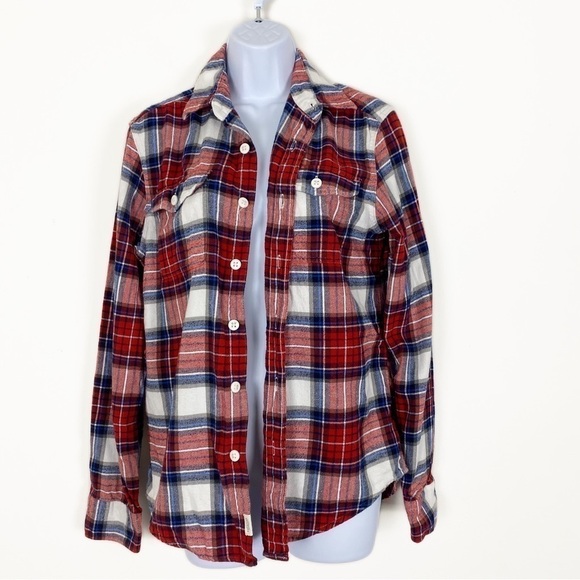 AEO AMERICAN EAGLE Red White Soft Plaid Flannel Button Up Shirt Size Small - Picture 1 of 6